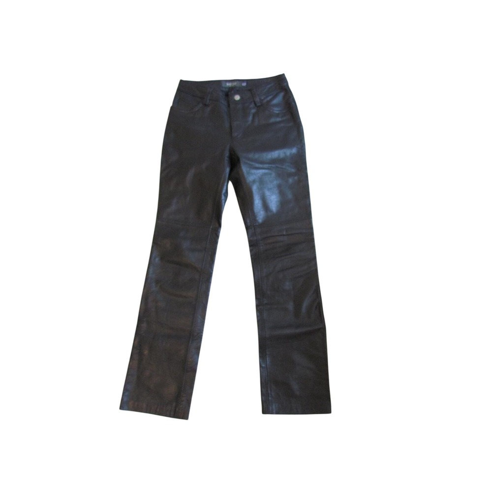 VTG GAP Leather Boot Cut Pants Size 1 Black Genuine Leather Moto Biker Y2K Sleek